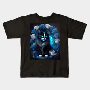 Cat with Roses - Modern digital art Kids T-Shirt